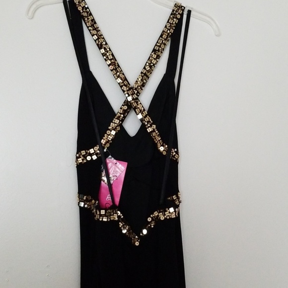 Black gold beaded open back Dress NWT - Picture 3 of 7